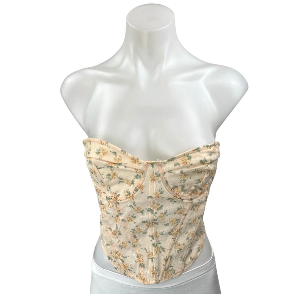 NEW Commense Cream Floral Strapless Tube Corset Bustier Crop Top Size M